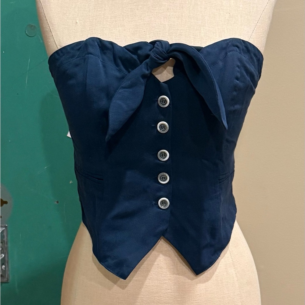 Maeve Navy Strapless Tie-Front Corset Top